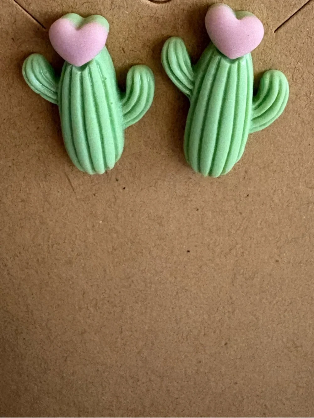 Cactus Heart Stud Earrings - Green and Pink